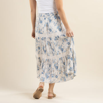 Blue Floral Tiered Skirt